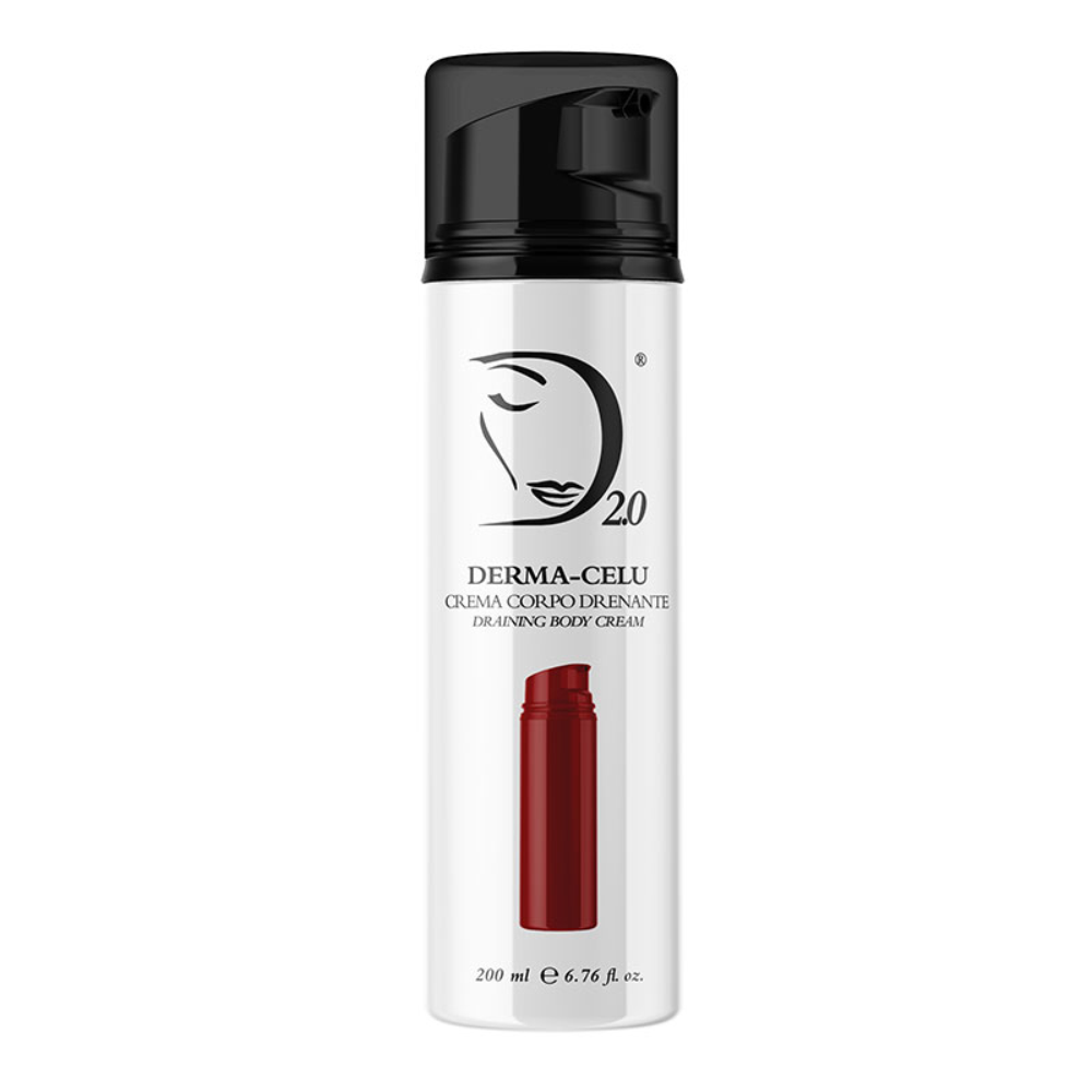 a hero product photo of Derma Celu Draining Body Cream in a bottle on a whilte background