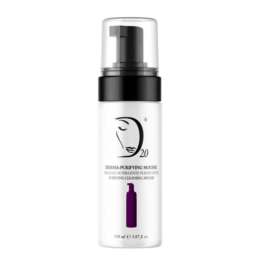 a hero product photo of Derma Purifying Mousse in a foam pump bottle on a whilte background