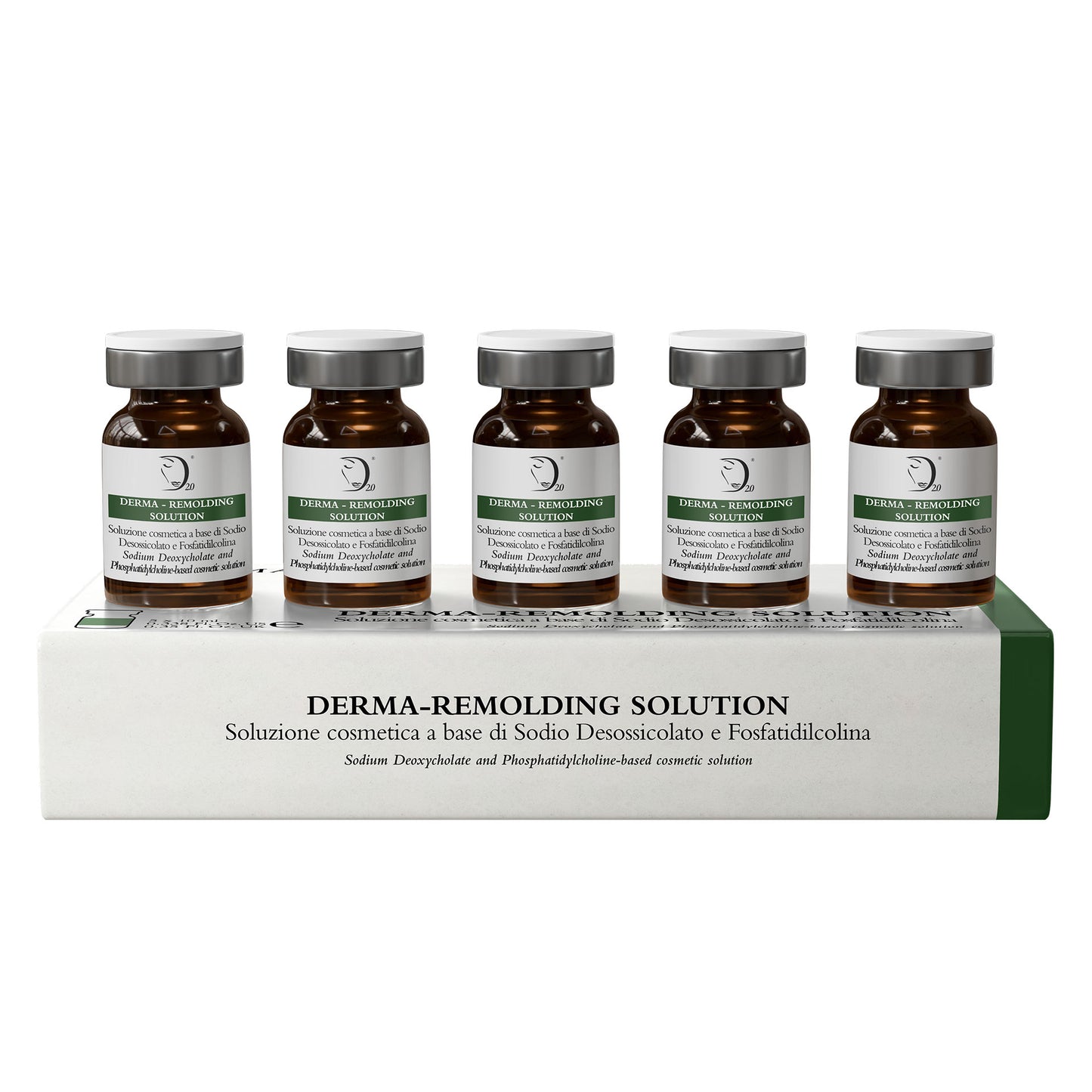 Set of Derma-Remolding Solution bottles with a box on a white background