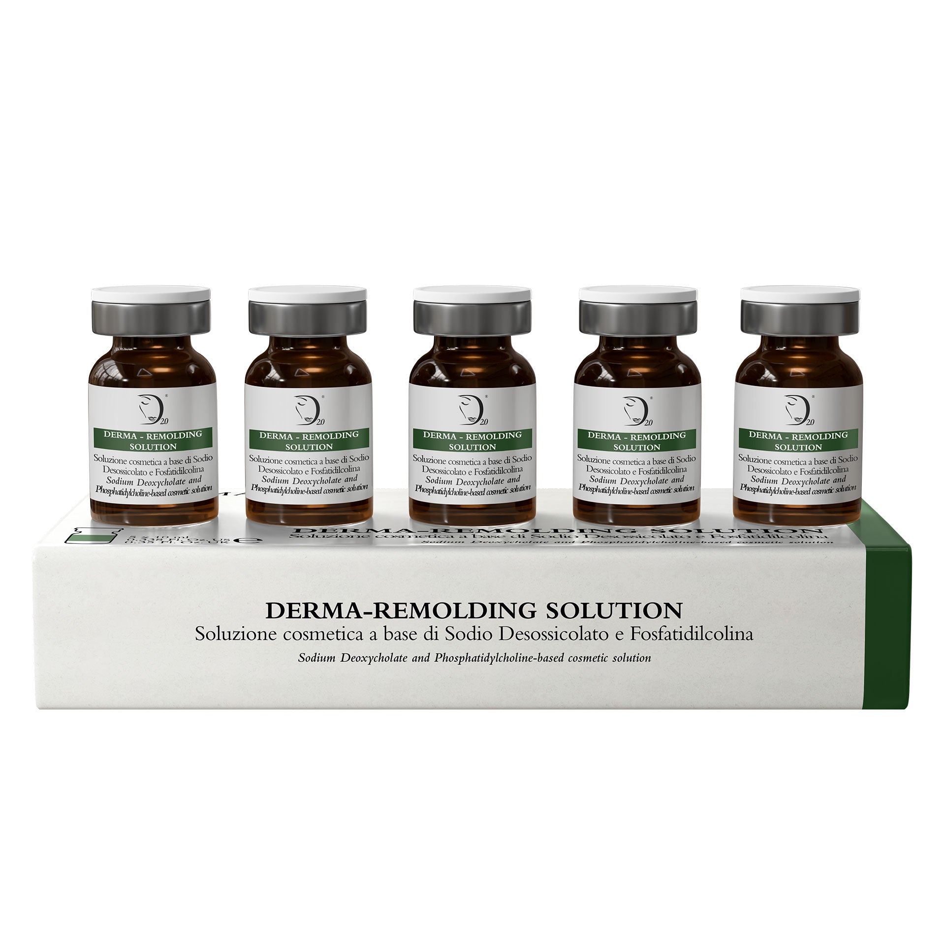 Set of Derma-Remolding Solution bottles with a box on a white background
